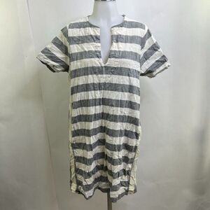 Ace and Jig M Striped Organic Cotton Lace up Dress Gray White Stripe Short Slee